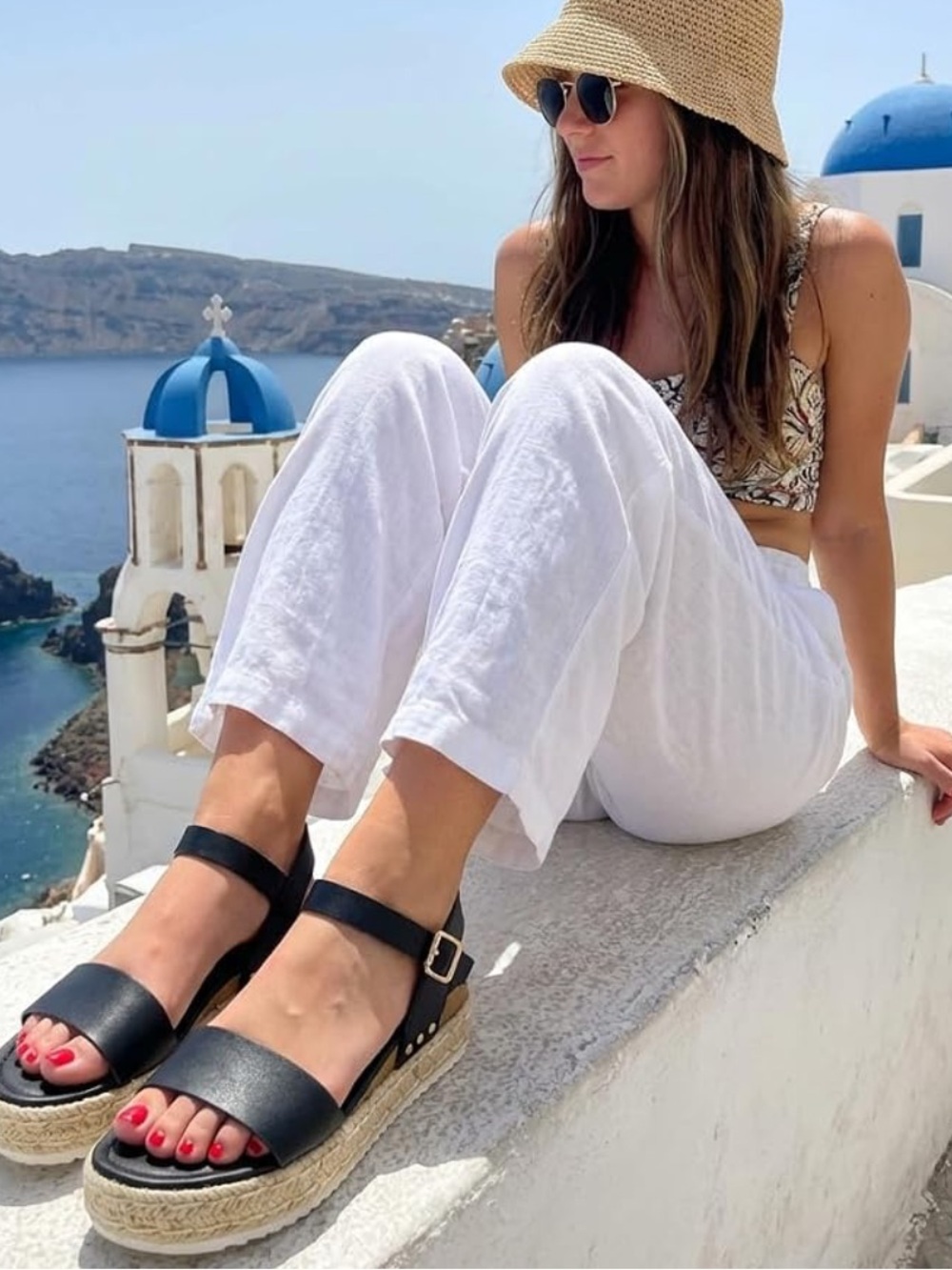Universal Thread Black Leather Espadrille-Style Ankle Strap Sandals